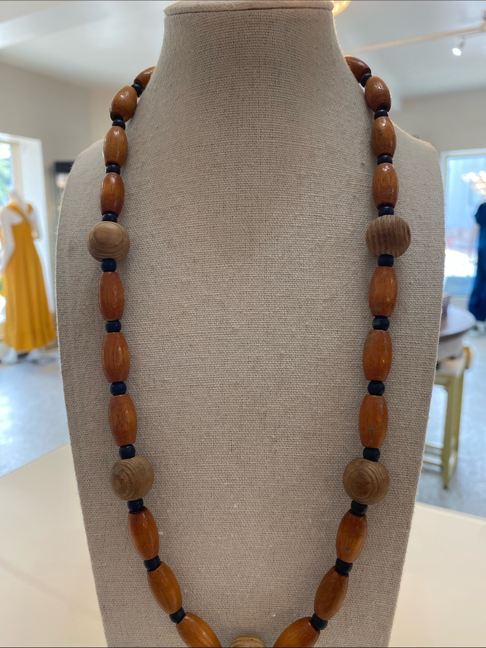 Wood Bead Necklace with Black Spacers - Picture 2 of 3